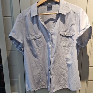 FADED Glory Pinstrioe Blue And White Cotton Buttondown Blouse XxL